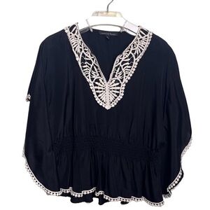 MARINA LUNA Crochet Sleeve Shirt